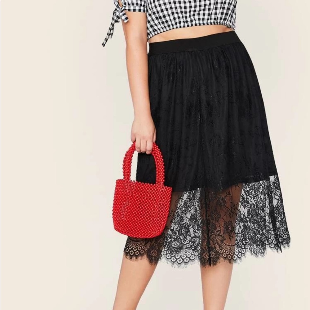 NWOT Lace Overlay SHEIN Midi Skirt Sz 0XL